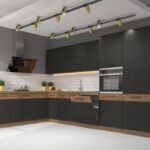 Rohová kuchyně ZEATA 210 x 350 cm, korpus: dub lancelot, dvířka: matera/dub lancelot