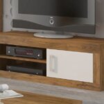 Televizní stolek GOUDINI 1D, dub burgundský/bílý lesk
