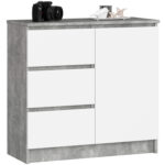 Komoda K80 JERRY 1D 3SZ – beton/bílá