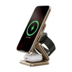 Kuxiu X40Q Qi2 Certified 3-in-1 MagSafe Foldable Charging Stand – Desert Titanium